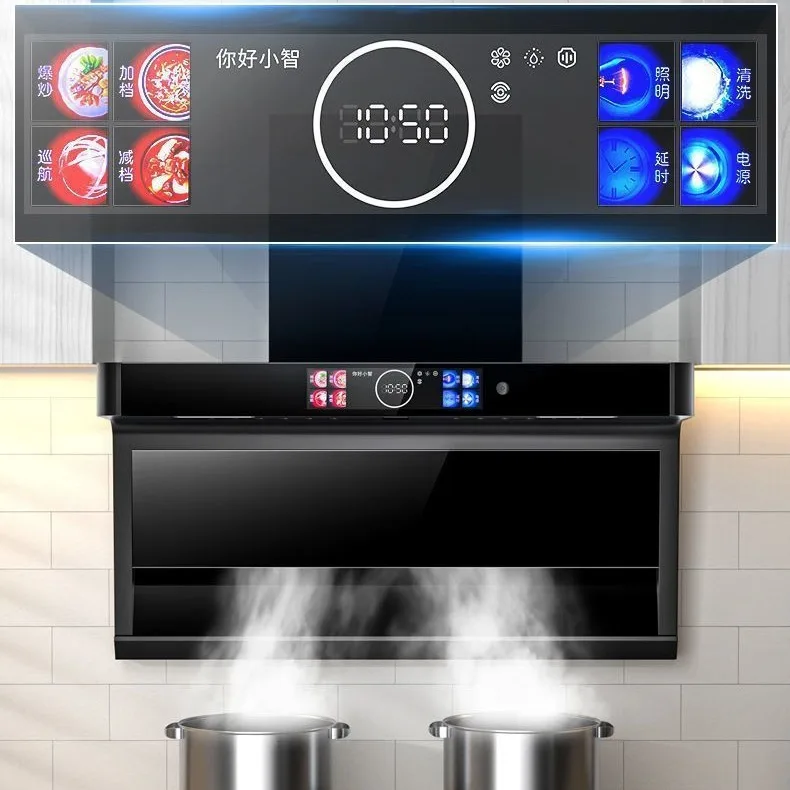 900mm Intelligent Range Hood Household Kitchen Top Side Double Suction Automatic Cleaning 7 Font Inverter Booster Chimneys