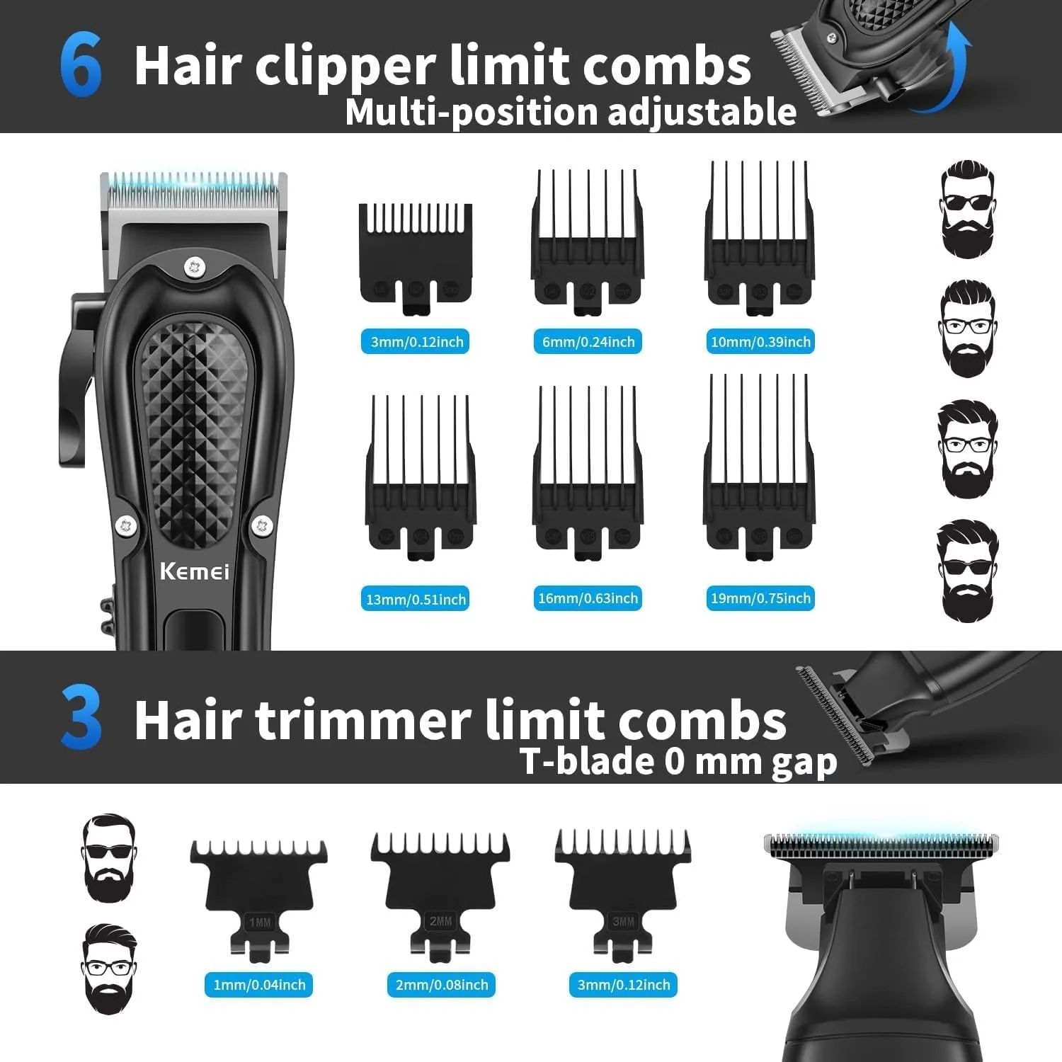 Kemei-cortadora de pelo inalámbrica para hombres, cortadora de pelo, Afeitadora eléctrica recargable, Kit de aseo para corte de pelo de peluquero