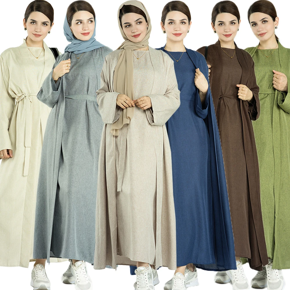 Muslim Women Open Abaya Modest Long Dress Islamic Kimono Cardigan Dubai Turkey Kaftan Arabic Robe Longue Femme Musulmane Ramadan