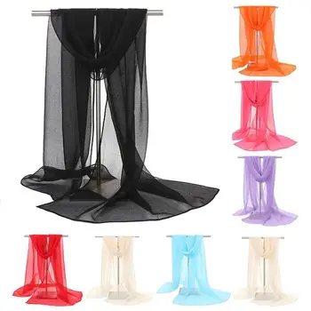 Vrouwen Foulard Effen Kleur Chiffon Georgette Sjaal Bandana Elegante Lange Sjaal Hijab Zomer Zonwering Strand Sjaals
