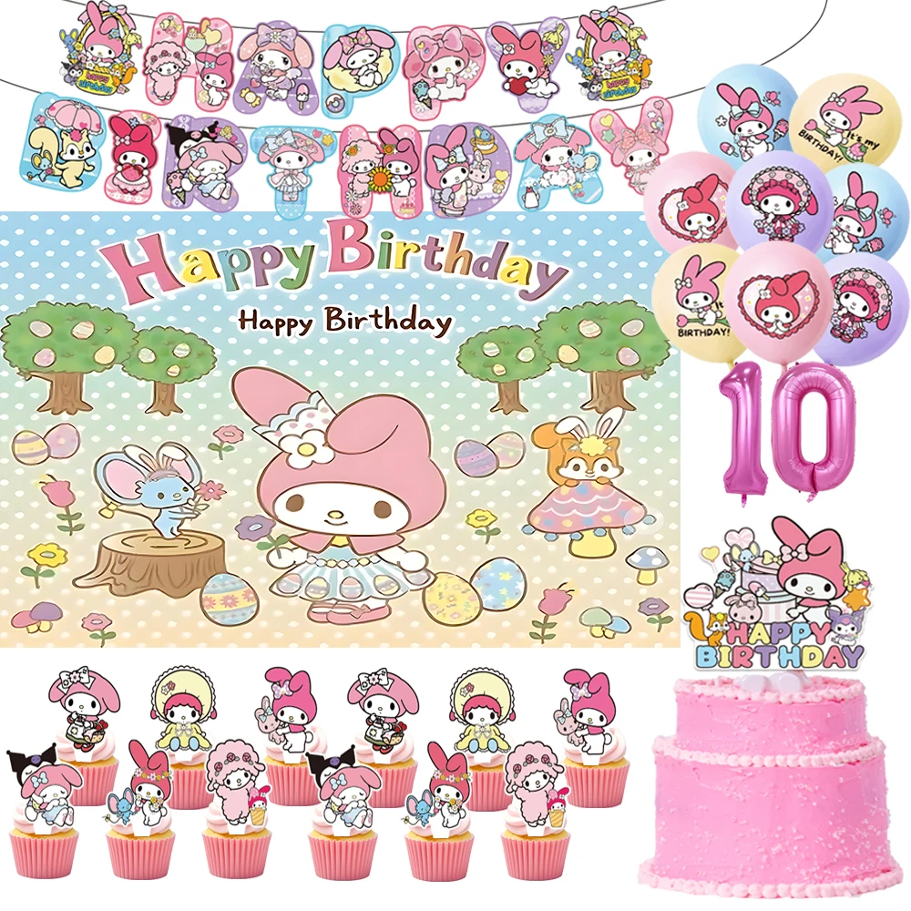

Melody Theme Girls Birthday Party Decoration Sanrio Background Pink Cake Plugin Number Balloon Banner Baby Shower Supplies