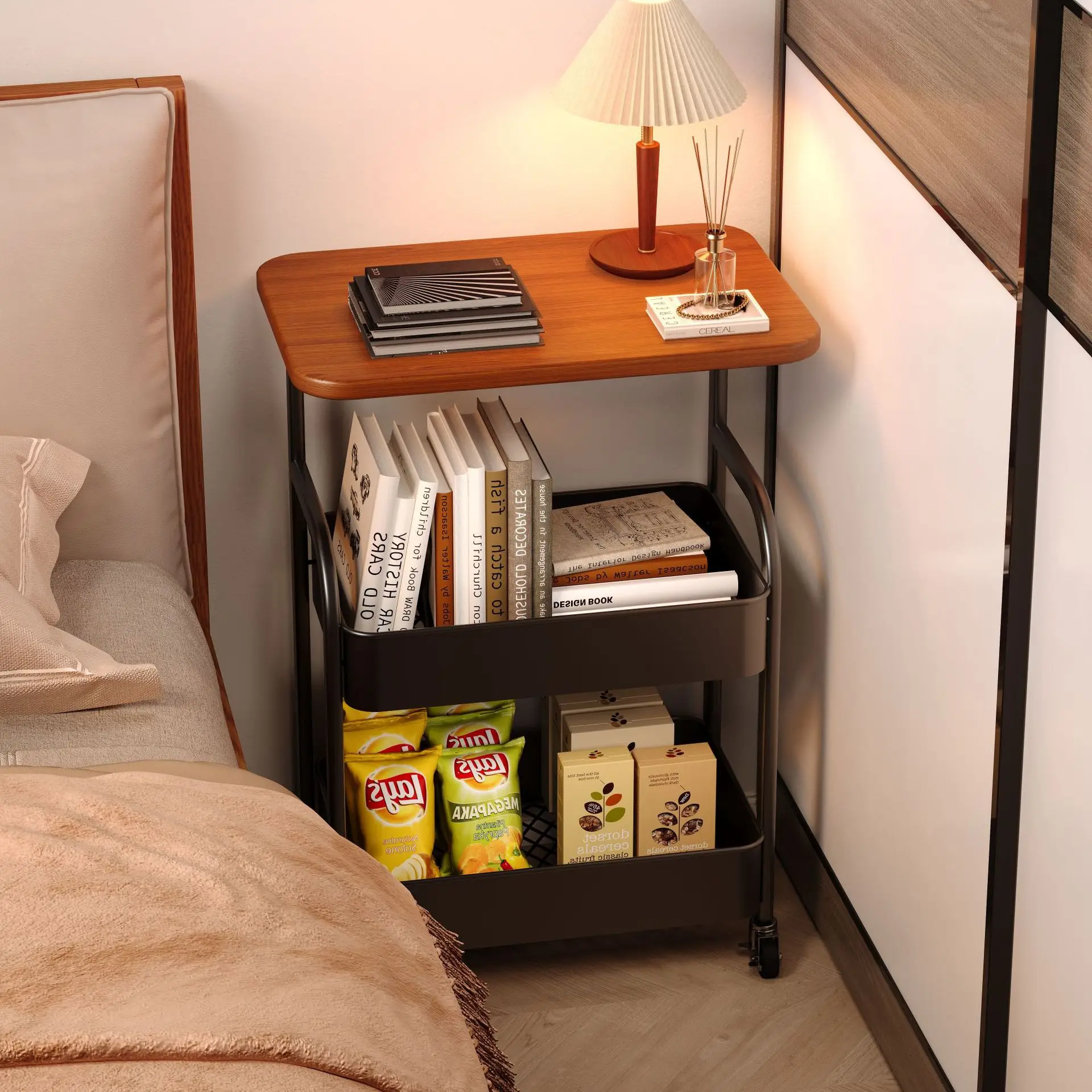 

Shelf Multifunctional snacks Movable trolley Bedroom Sofa Side Bedside Storage Rack