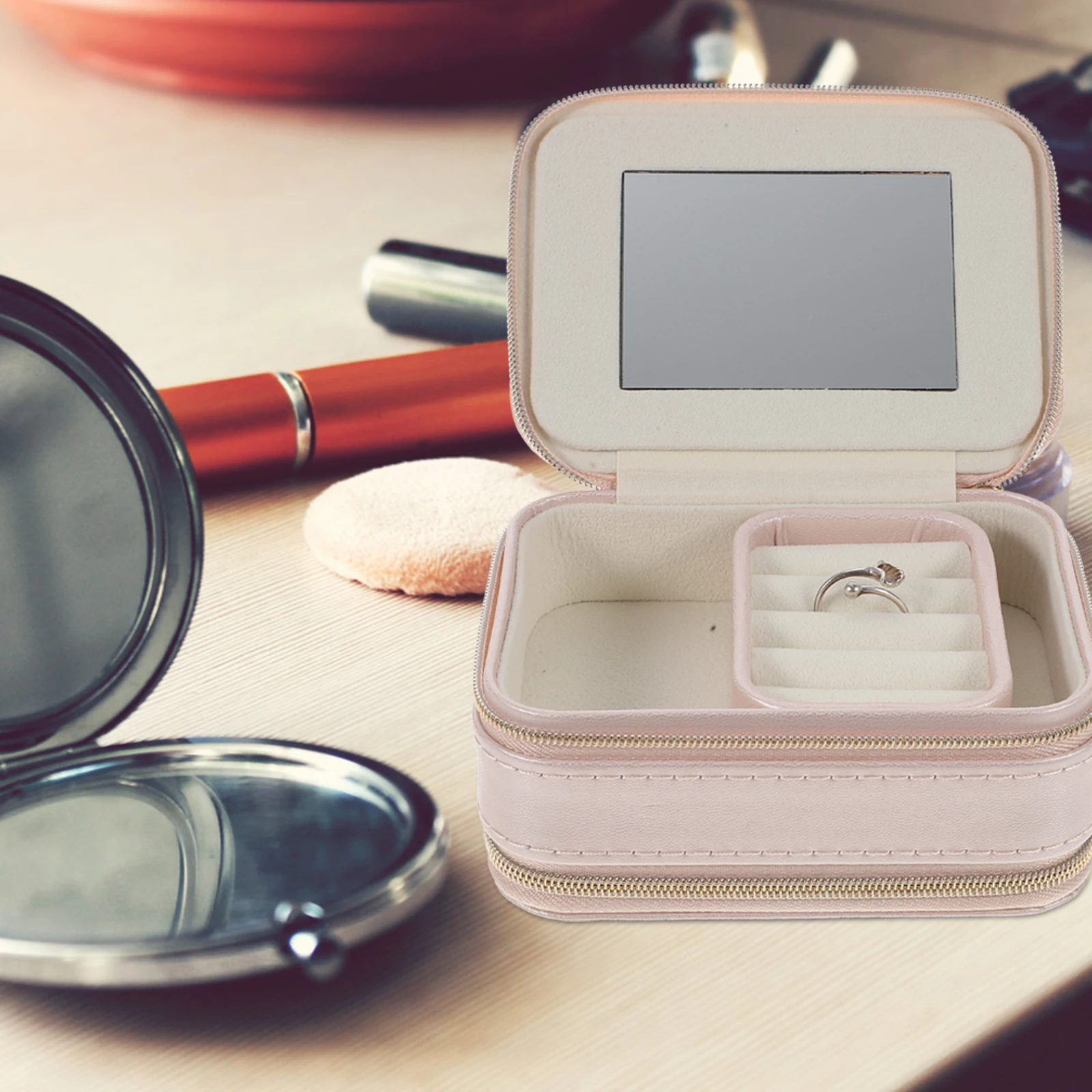 

Double-Layer Jewelry Box Storage Containers Rings Necklace Organizer Pu Display Holder Jewellery Organiser Travel