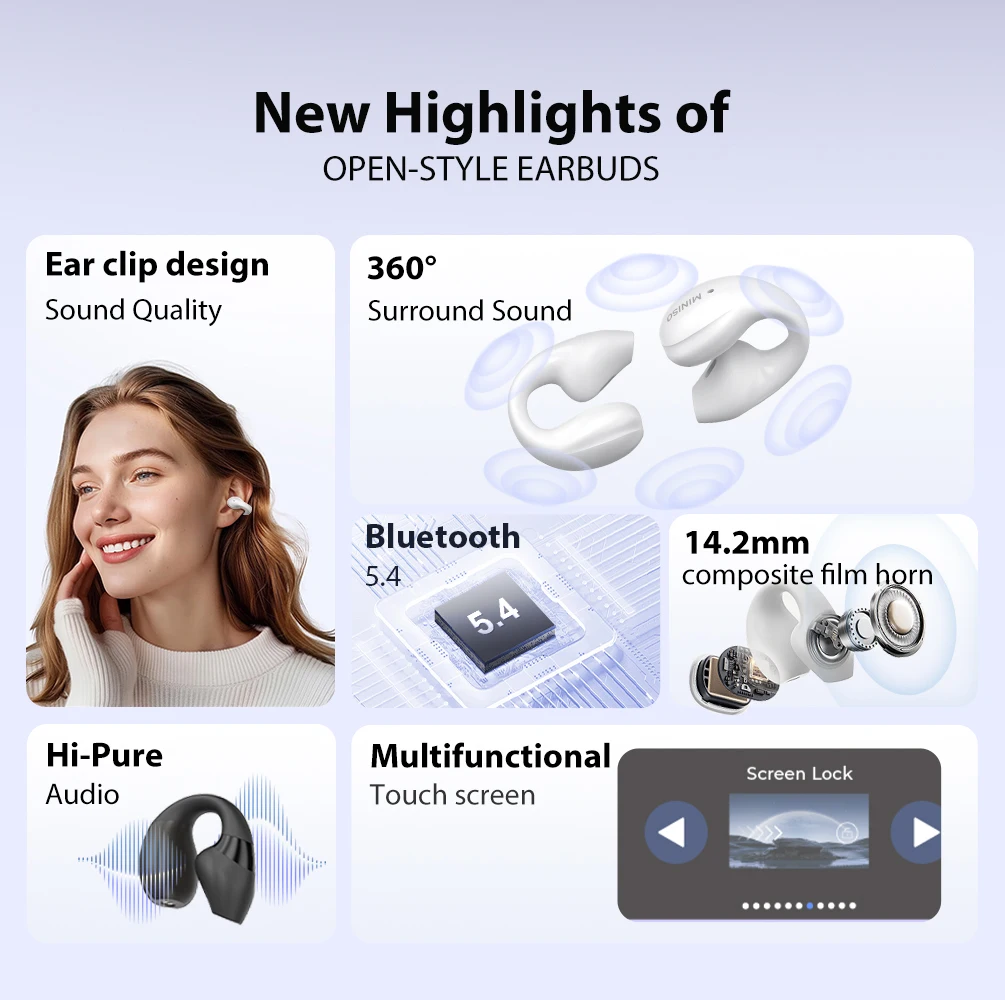 MINISO X29  OWS  Bluetooth 5.4 Earphones Wireless Headphones with Mic Button Control Noise Reduction Earhooks Waterproof Headset