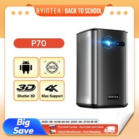 BYINTEK P70 Projector 4K 1080P DLP Mini Portable Projector Home Theater Smart Wi-Fi & Bluetooth for Movies & Gaming With Battery