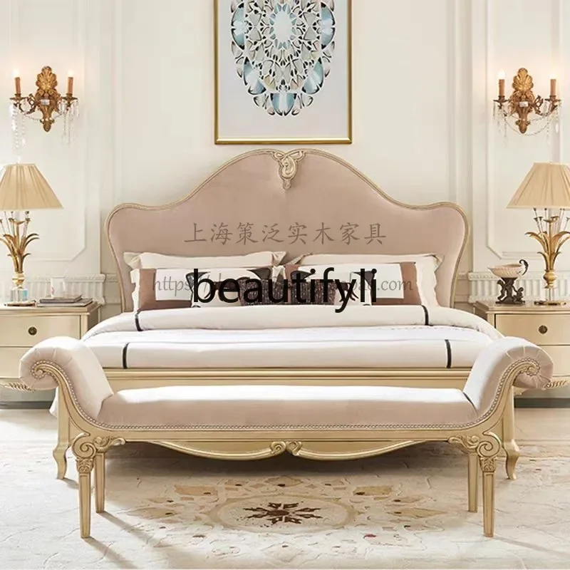 

American solid wood carving flower bedside stool cloakroom, European bedroom bedside stool light luxury long sofa stool2936
