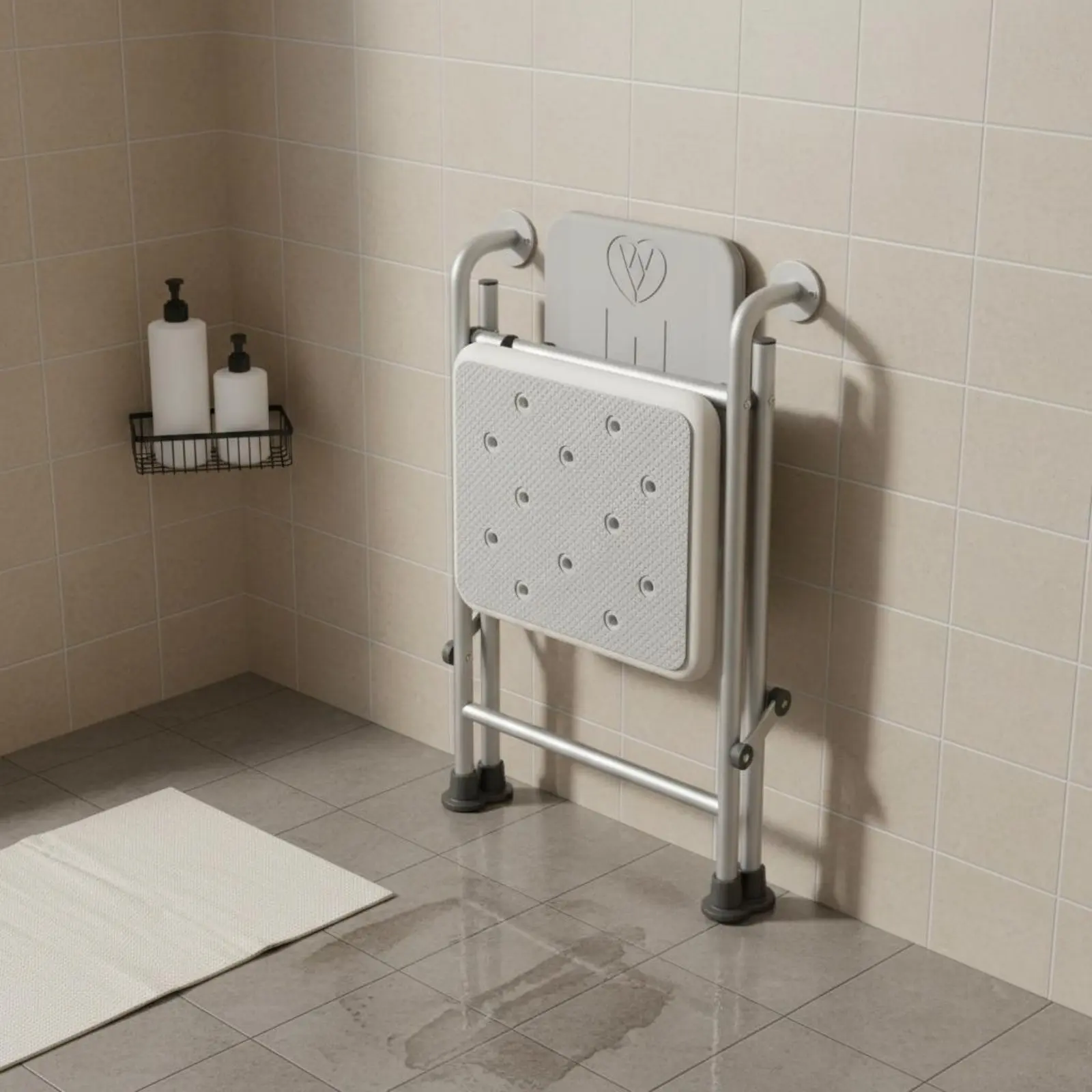 Silla de Ducha Plegable Montada en la Pared para Mascotas de Baño - imagen 3