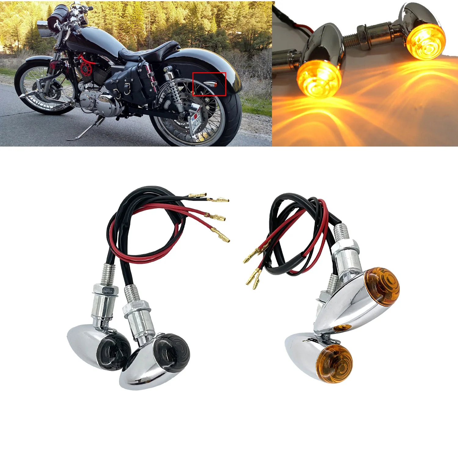 Motorcycle Chrome Bullet Turn Signals Indicators Blinker Lights Lamp For Harley Cruiser Chopper Cafe Racer Honda Kawasaki