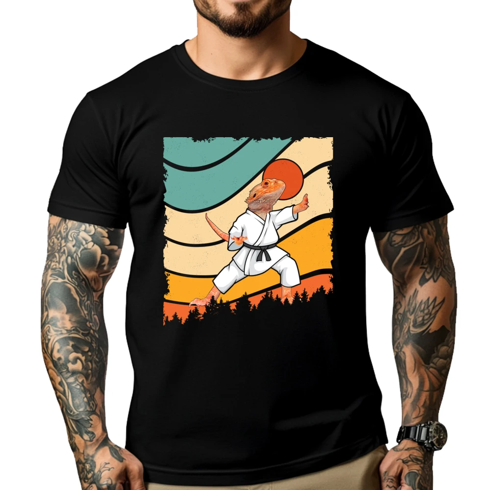 

Vintage Bearded Dragons Doing Karate Samurai Ninja Lizard Graphic T Shirts Men Cotton Mens Designer Clothes Big And Tall