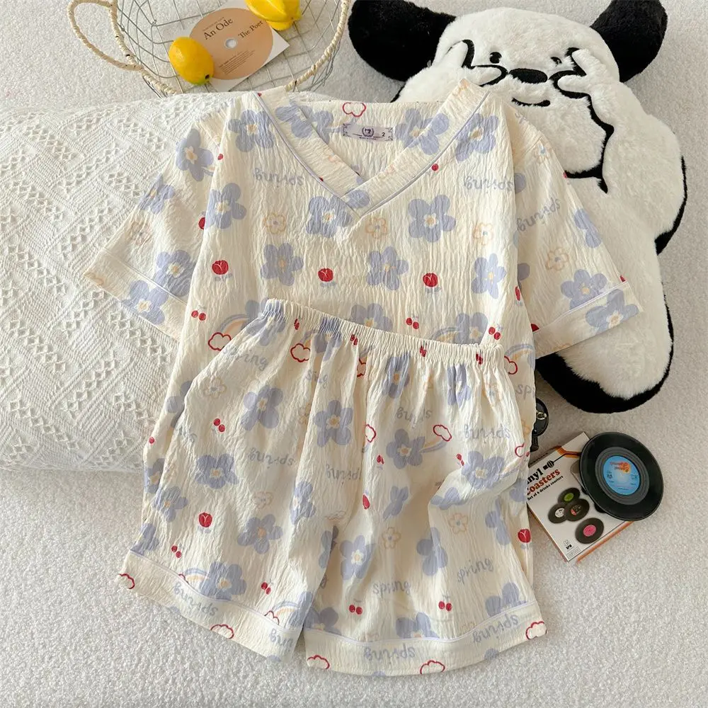 

Pajamas Ms. Women Loungewear Summer New Cute Cartoon Sweet Short-Sleeved Shorts Casual Pajamas Homewear Suit Summer Clothing
