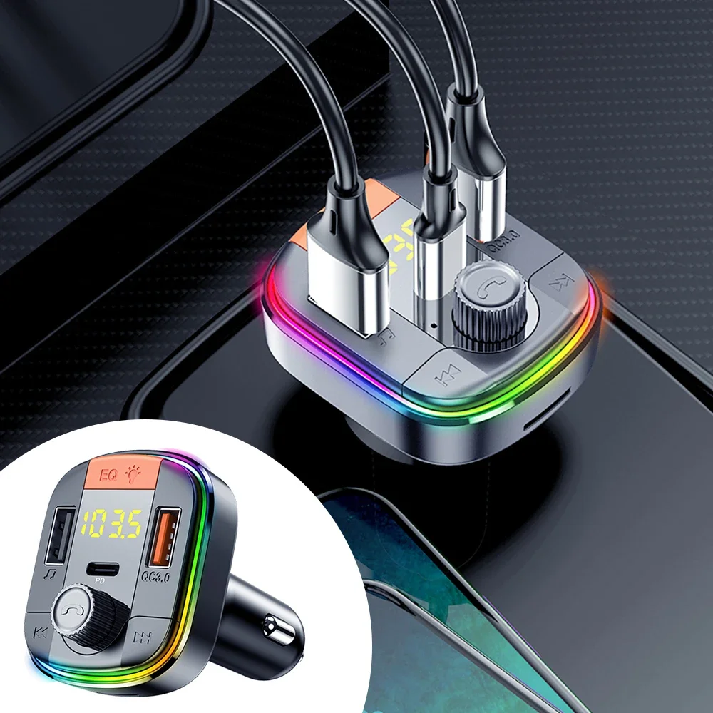 

Colorful Car Mp3 Player Car FM Transmitter Dual USB Port with PD Audio Receiver QC 3.0 Fast Charge Bluetooth 5.0