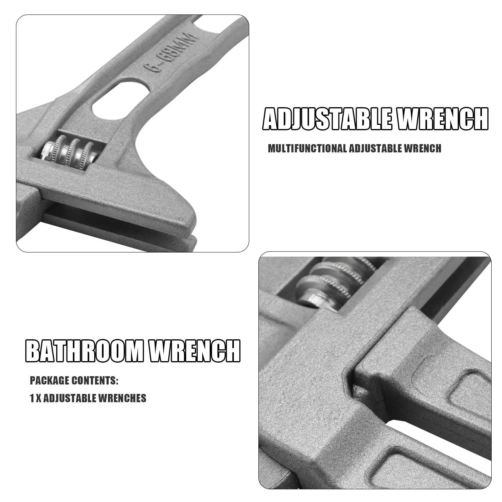[A93Z!】 Adjustable Wrenches 6-68Mm Wide Jaw Wrench Bathroom Wrench Hand Tools For Tightening Or Loosening Nuts And Bolts