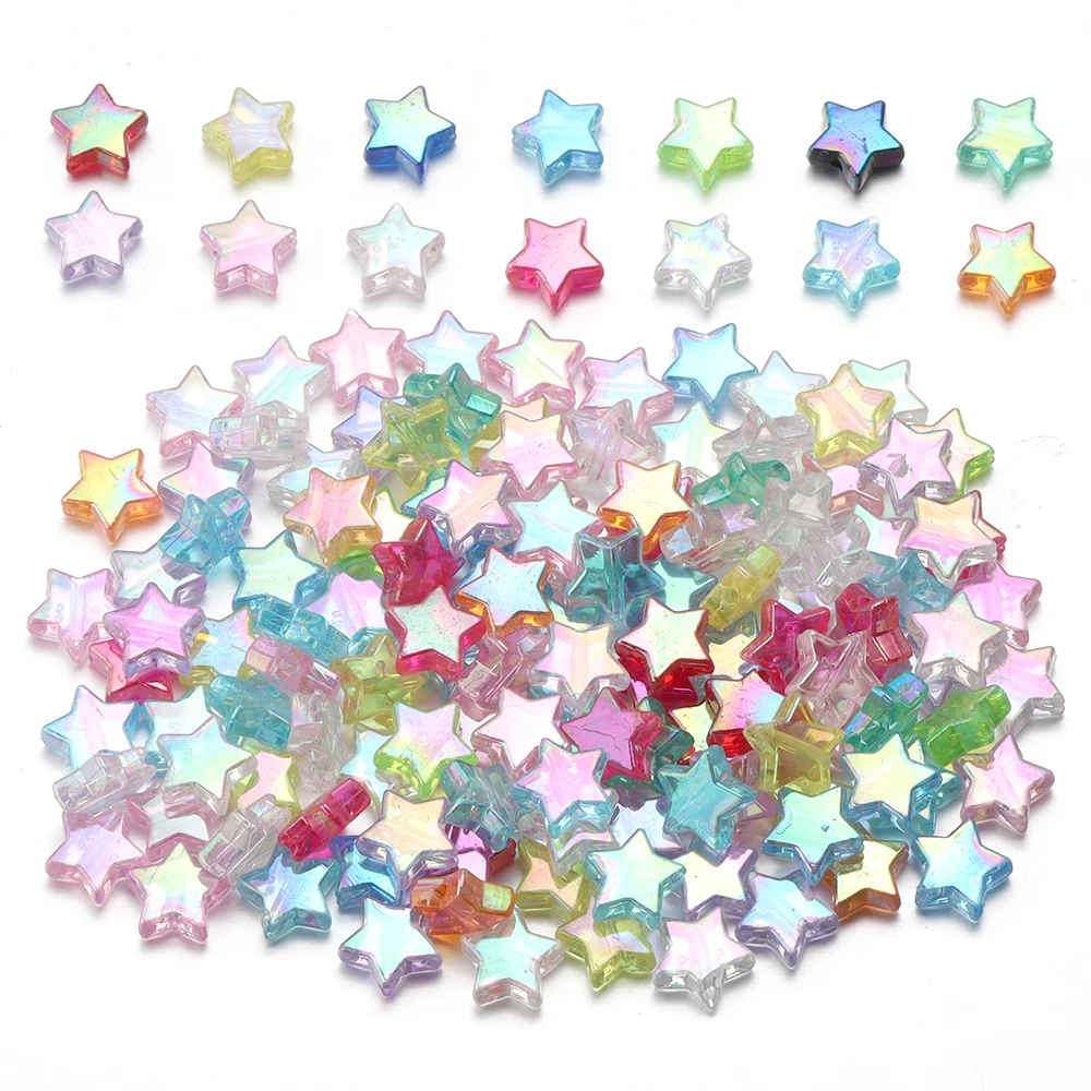 100 Stück/Lot 11mm AB-Farbige Fünfzackige Sternperlen Lose Abstandshalter Acryl-Charms Perlen für Schmuckherstellung DIY Handwerk Armband Halskette