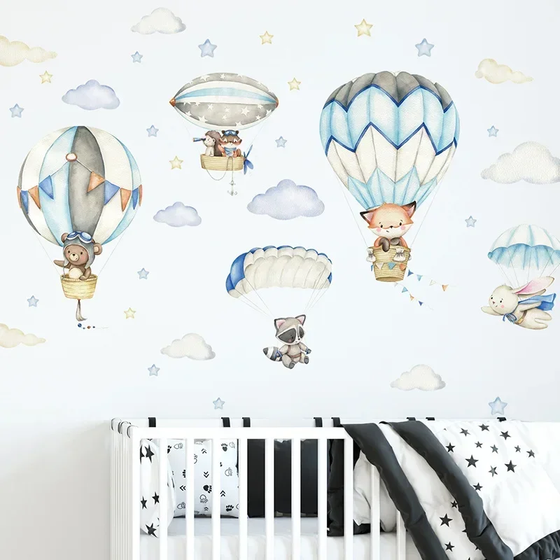 Cartoon Hot Air Balloon Animals Wall Stickers for Kids Room Boy Room Decoration Wall Stickers Nursery Baby Room Decoration Decal