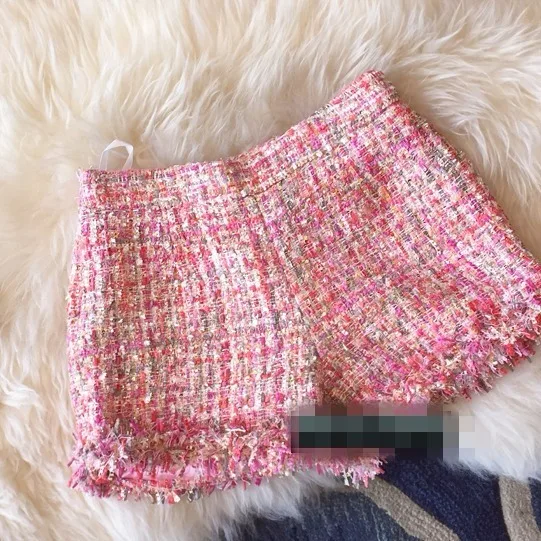 

Colorful Tweed Shorts for Women Fall/Winter High-Waisted Slim Fit Bottoms Elegant French Style Chic with a Classy Socialite Vibe