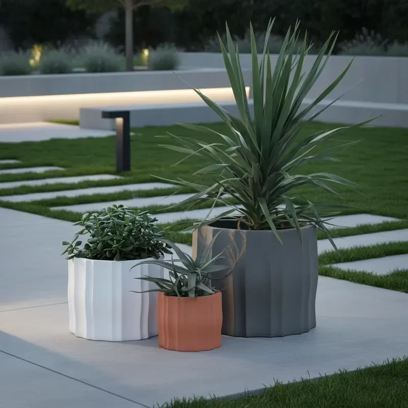 Custom-made Irregular-shaped Fiberglass Flower Pots for Parks, and Large Round Flower Box Combinations for Shopping Malls