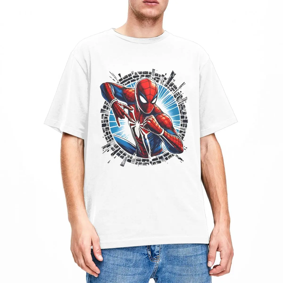 T-shirt à Manches Courtes en Pur Coton pour Homme, Estival et Rétro, avec Logo Spider-Man, Bande Dessinée et Esthétique