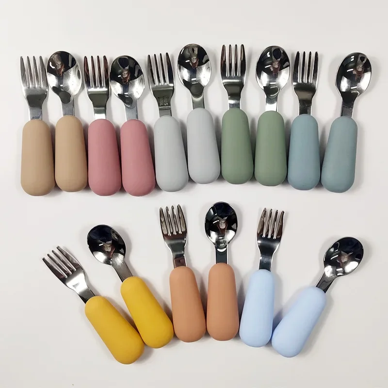 

Baby Gadgets Tableware Set Children Utensil Stainless Steel Toddler Dinnerware Cutlery Cartoon Infant Food Feeding Spoon Fork