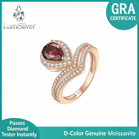 D Color Pear Cut Moissanite Crown Ring 925 Sterling Silver Adjustable Open Band Halo Promise Ring for Women Jewelry Gift