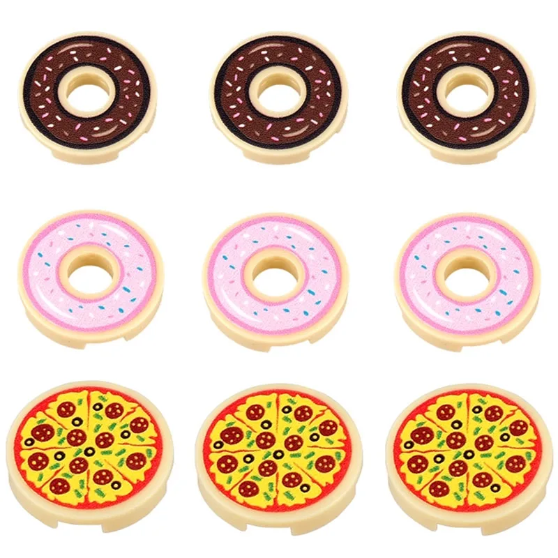 Moc cidade rua blocos de construção impressão pizza frutos do mar combinação alimentos acessórios sobremesa copo chocolate mini tijolo brinquedo presente