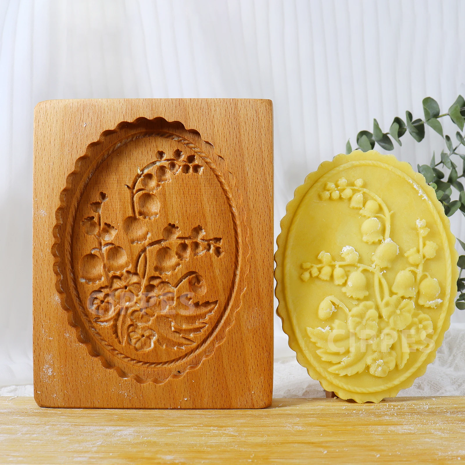 Holz-Keksformen mit Maiglöckchen-Muster, 3D DIY geschnitzte geprägte Keksausstecher-Formen zum Backen, für Fondant, Kuchen und Kekse