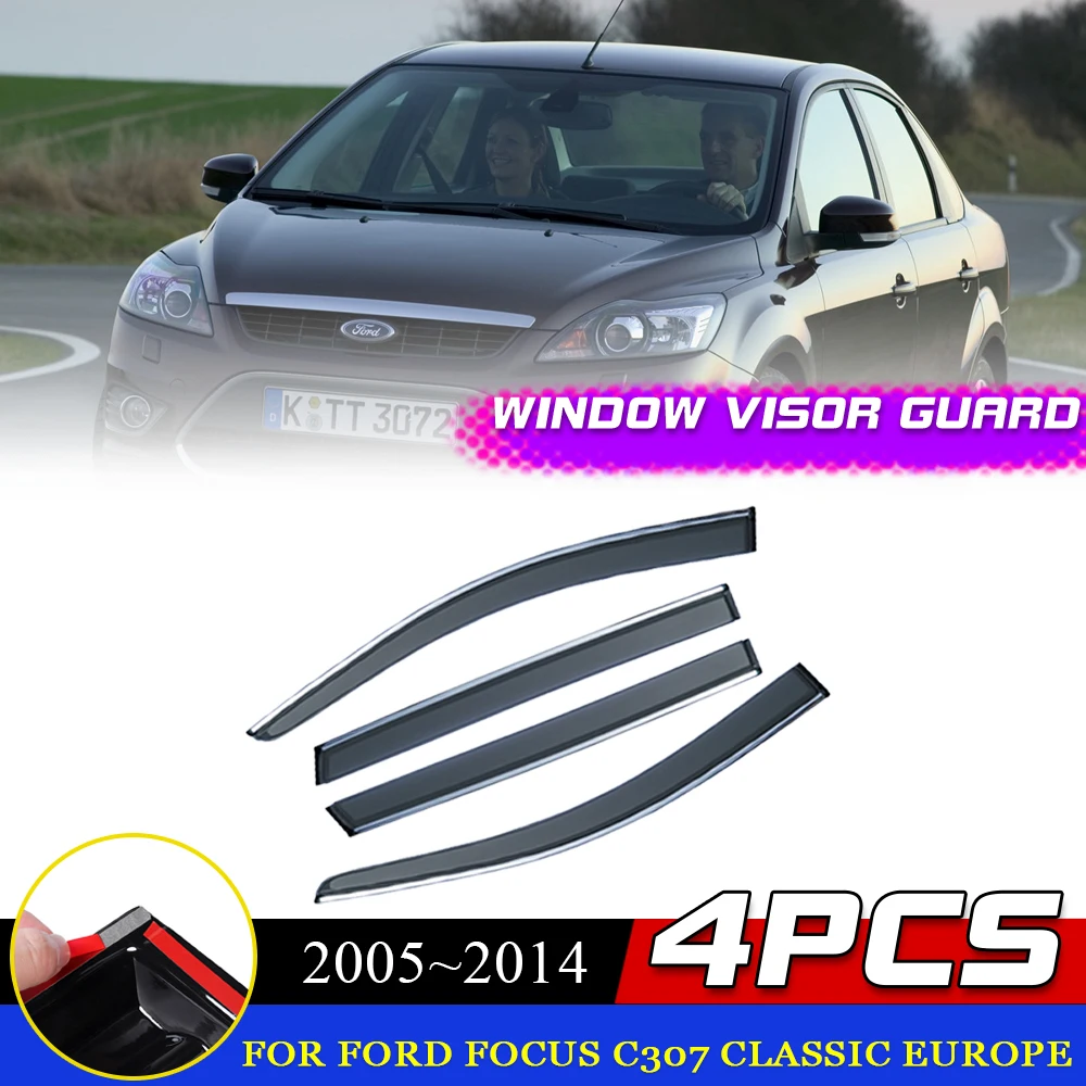 Visor jendela untuk Ford Focus MK2 C307 klasik Eropa 2005 ~ 2014 2006 2007 2008 2009 2010 2011 2012 2013Aksesori penutup pelindung deflektor asap pintu hujan alis