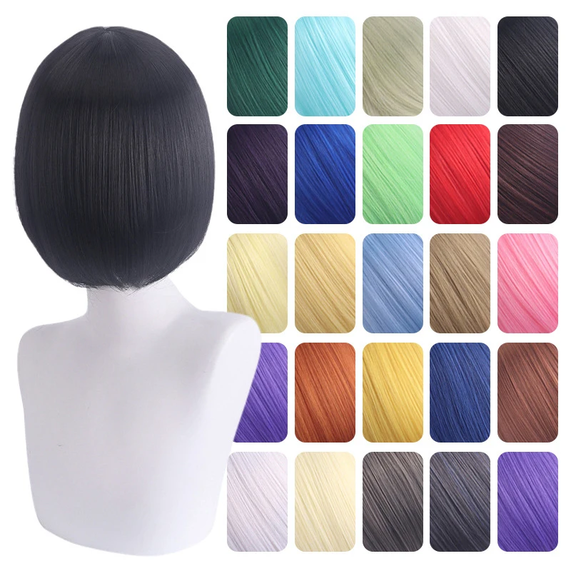 

Cosplay Wig Fiber Synthetic Wig HSIU Short Bob Wig Straight Hair Golden Pink Red Blue Purple for Women Color Wig+Wig Cap