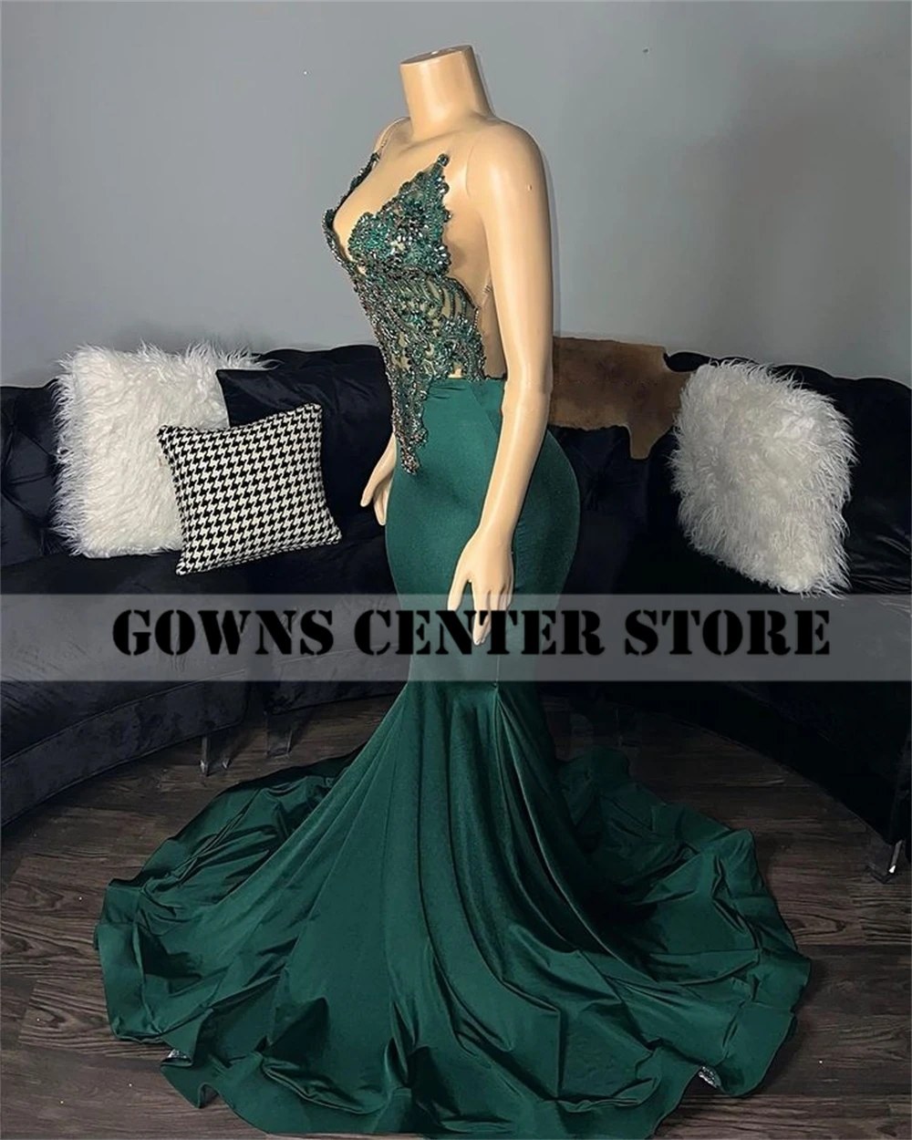 Vintage Dark Green Transparent Spaghetti Mermaid Prom Dresses Black Girls Backless Evening Dress Wedding Party Gown Customized