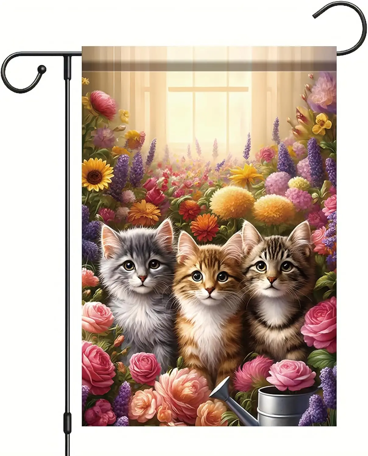 Двусторонний садовый флаг с тремя милыми котятами и бабочками, 12x18 дюймов, для дома, весна-лето, MME UUV SSL