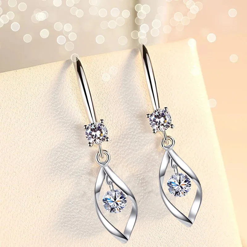 925 Sterling Silver Drop Earrings Exquisite Twist Water Drop Zircon Earring for Women Girls Wedding Party Fashion Jewelry Gift