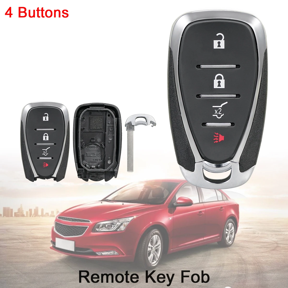 

4 Button Remote Car Key Shell Replacement Auto Key Fob Body Housing Keyless Entry Transmitter for Chevrolet-Cruze Camaro Malibu