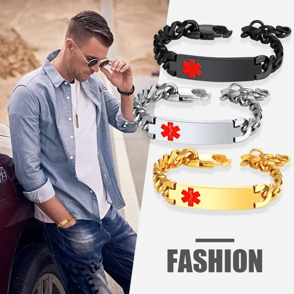 Fashion Medical Alert Bracelets for Men Women Emergency Sport Bracelet Waterproof Jewelry Accessaries  Hot Sale Birthday Gifts