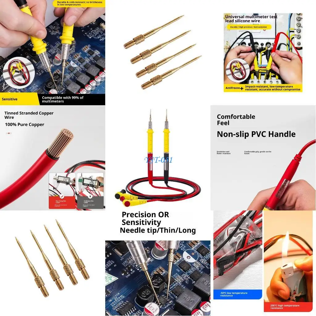 

E15A Electrical Test Probes Silicone Handle Secure Grip Multimeter Probe Needle