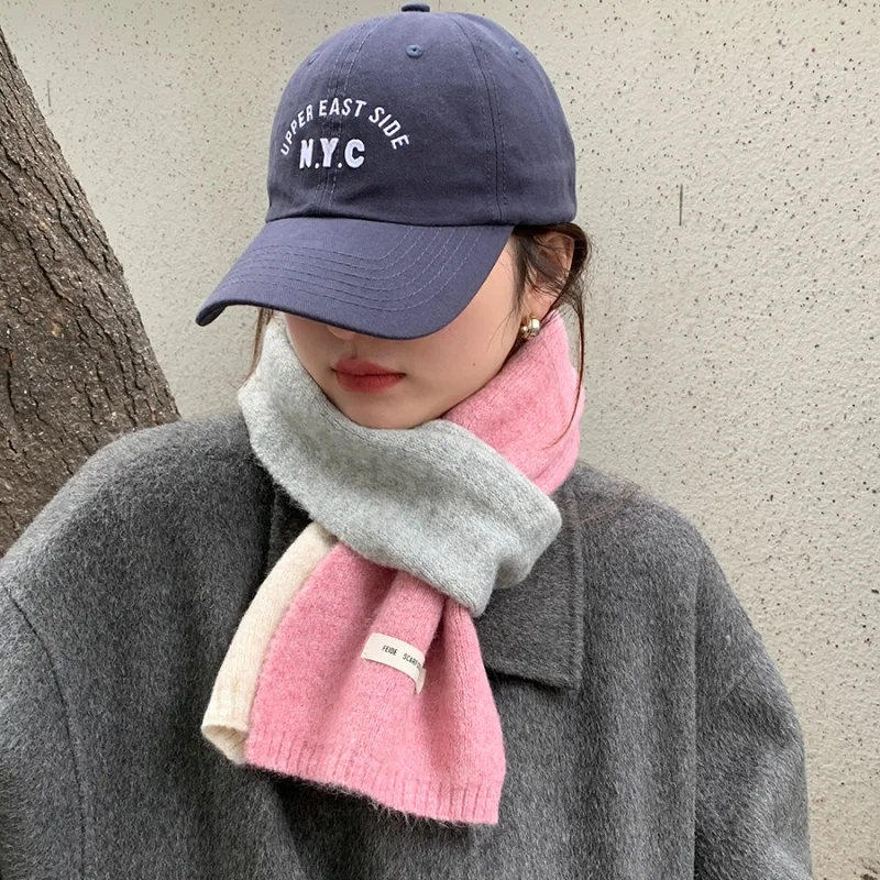 Fashion Solid Kintted Winter Scarf for Women Thick Warm Cashmere Neckerchief Elastic Woolen Yarn Skinny Bufanda Foulard