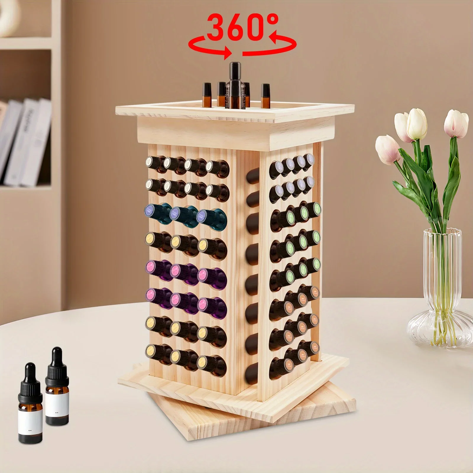 

125 Hole Wooden Essential Oil Display Rack - Nail Products Household Commercial Nail Oil Storage Box Storage Display Cabinet