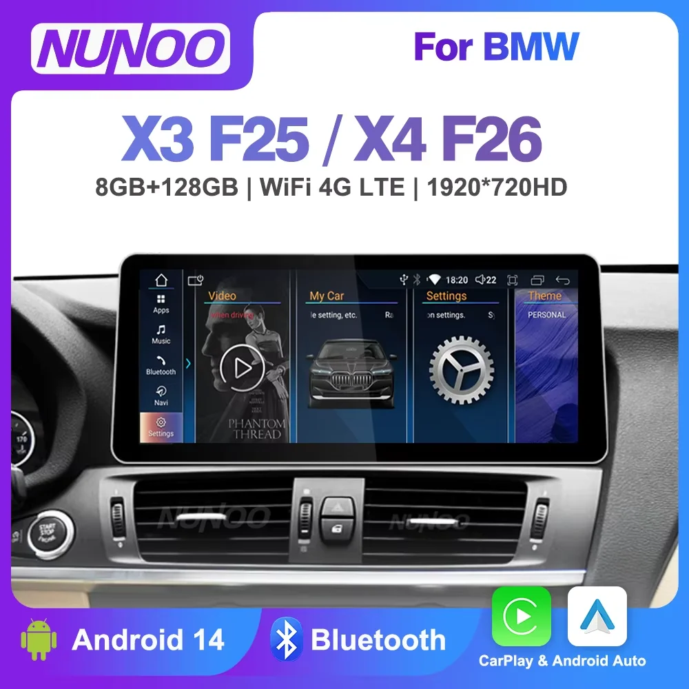 NEW Android 14 Car Screen Carplay For BMW X3 F25 X4 F26 2010-2018 GPS Car Multimedia Player Navigation 8+128GB Auto Radio Stereo 