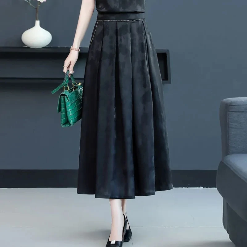 Jacquard Silk Mulberry Silk Skirts New Spring Summer Women Pleated Skirt High End Elegant Elastic Waist Female A-line Skirs 4XL