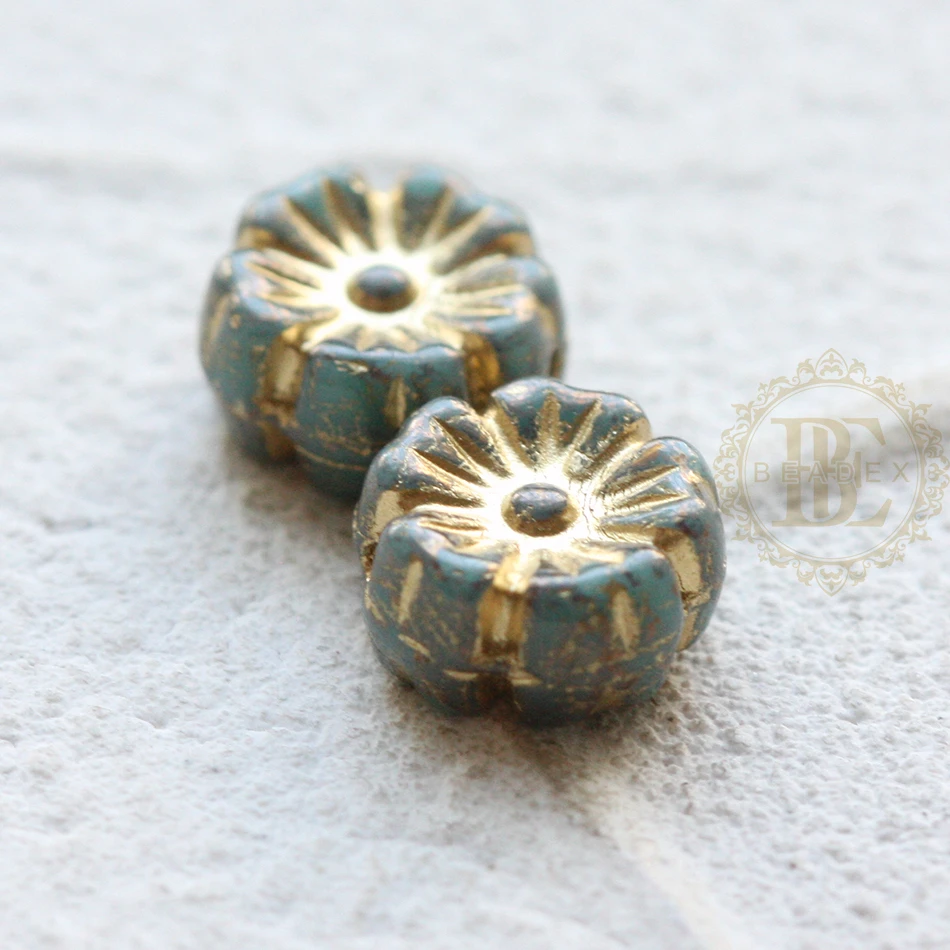 2 Pieces Czech Glass Hibiscus Flower Bead - Varies Colors 9mm (NVA-26)