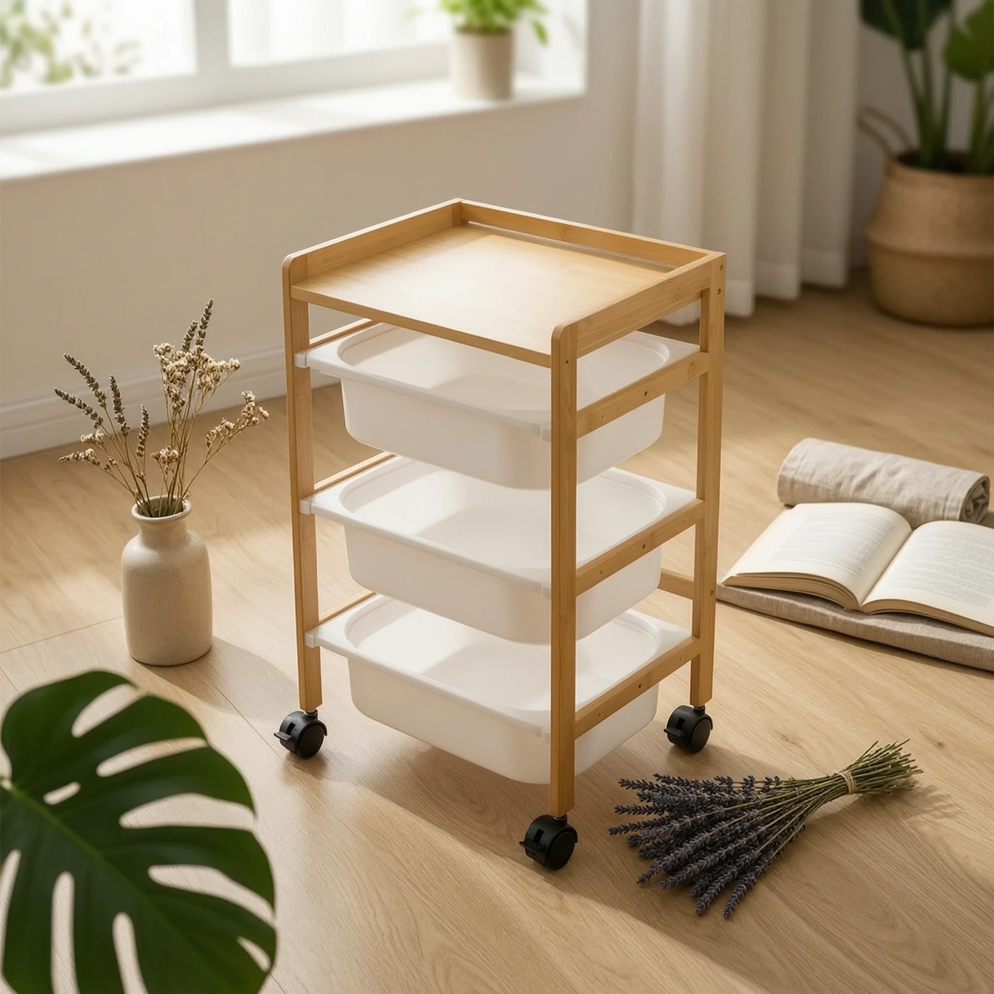 5-Tier Storage Cart with Removable Bins Portable Rolling Cart with Bins Furniture Multi-Purpose Sturdy for Playroom, Bedroom
