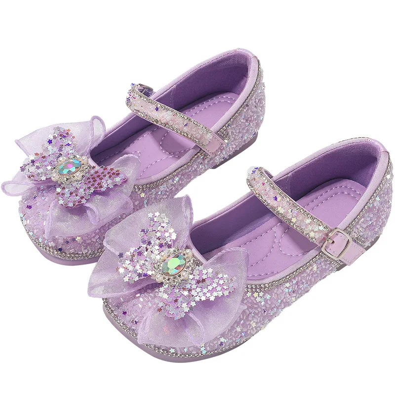 Girls' Purple Princess Shoes Students' Flat Bottomed Blue Dance Shoes Baby Fashion Rhinestones Crystal Baby Soft Soled Shoes