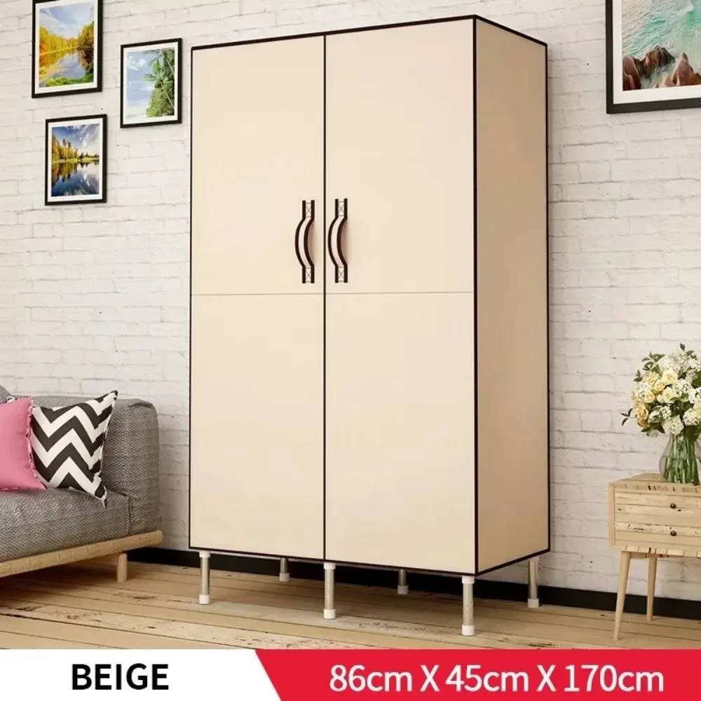 Double door folding simple cloth wardrobe thickened 19mm steel pipe single person storage wardrobe, Assembly closet for clothes