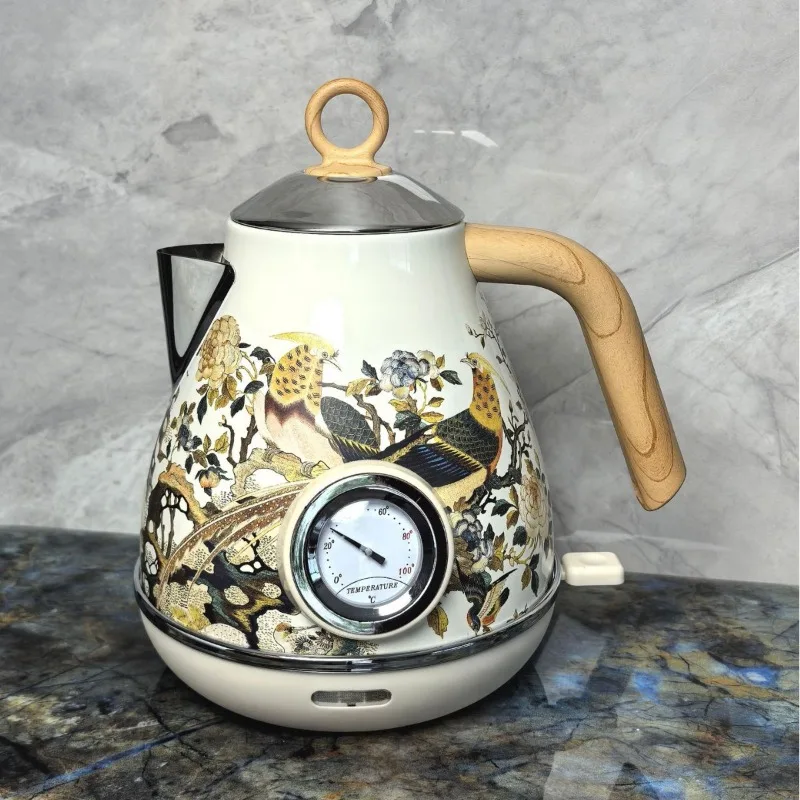 

Vintage decal wood grain handle with temperature display kettle
