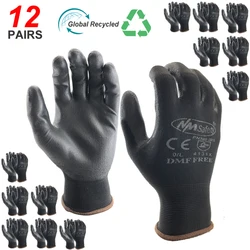 NMSafety 12 paia di guanti da lavoro di sicurezza guanti di cotone in Nylon nero Pu guanti da lavoro protettivi industriali fornitore di marca