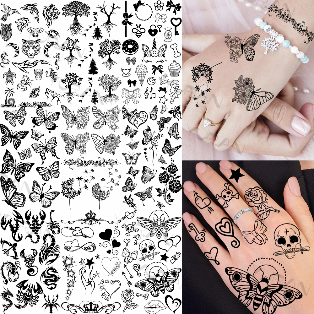 

DIY Butterfly Skull Temporary Tattoos For Women Adult Realistic Scorpion Infinite Fake Tatto Sticker Finger Washable Small Tatoo