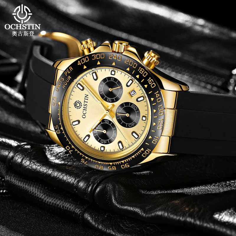OCHSTIN Man Silicone Strap Wristwatch Men's Quartz Luminous Hands Watches Male Waterproof Luxury Hot Sale Chronograph Watch
