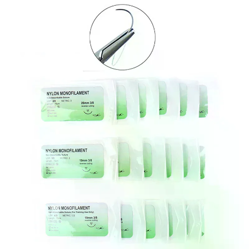 

6Pcs Medical Needle 2/0 3/0 4/0 Needle Suture Nylon Non-injured Suture Medical Thread Tool Surgical Practice Teaching Exercises