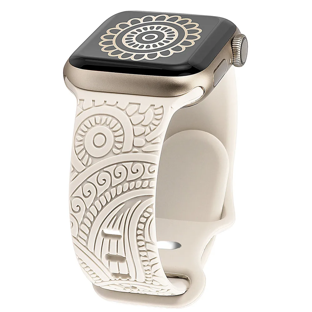 Totem Engraved Strap for Apple Watch Series 9 8 7 41mm 45mm Soft Silicone Sport Band for iWatch 6 5 4 3 SE 40 44mm 42 38mm 49mm image 2