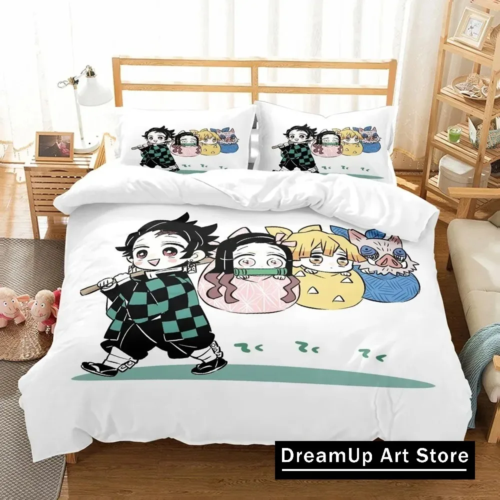 3D Anime Demon Slayer Bedding Set Cute Quilt Cover Bed Cover With Pillowcase Twin Single Queen King Size Boys Adult Home Textile