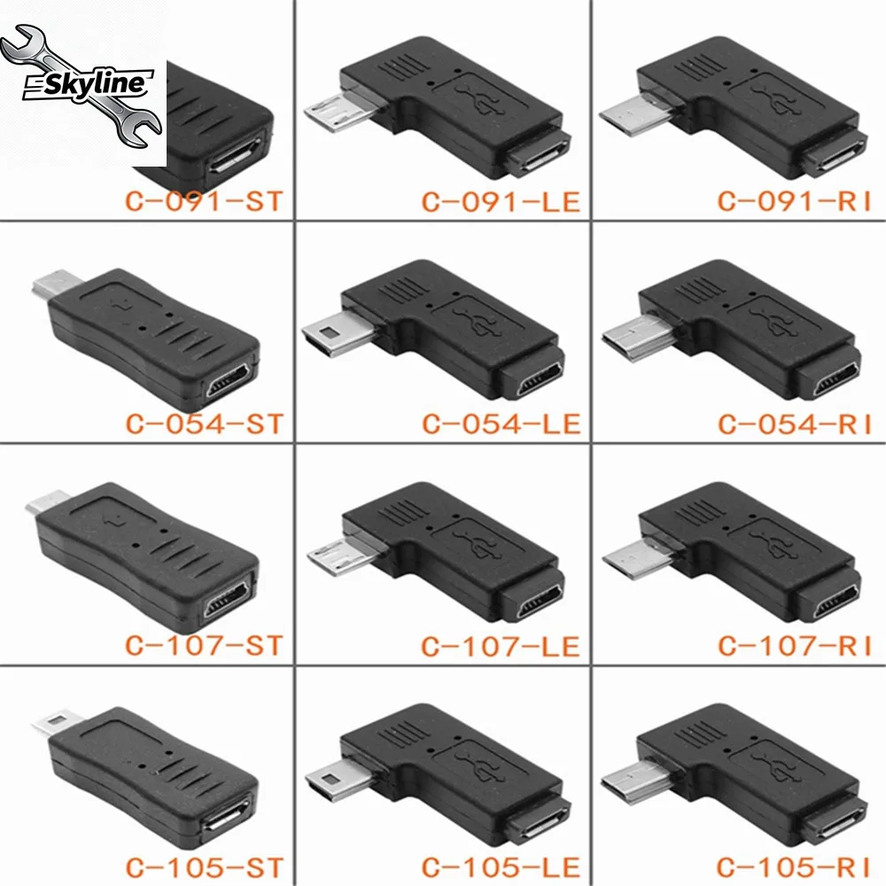 Left & Right Angled Mini USB 5pin Female  Male Data Sync Adapter Plug Micro  Connector 90 Degree