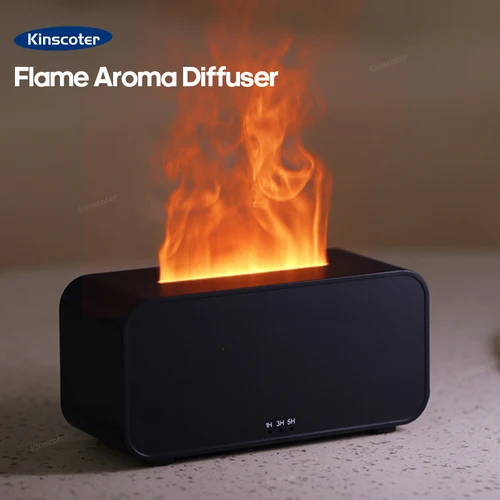 KINSCOTER 미니 데스크톱 시뮬레이션 화염 가습기 LED 컬러풀 라이트로 에센셜 오일 타이밍 설정 USB 디퓨저 아로마테라피 추가 가능 Mini Desktop Simulation Flame Humidifier LED Colorful Lights Can add Essential Oil Timing Setting USB Diffuser Aromatherapy  Best5